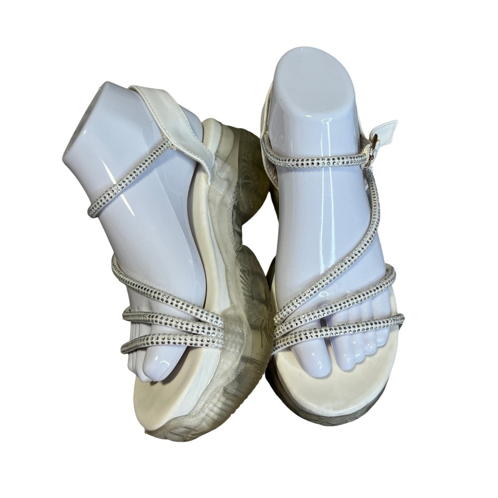 White Rhinestone Strappy Platform Sandals Chunky Clear Lug Sole‎ Y2K Style